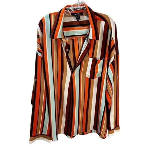 NWOT Forever 21 Striped Print Button Shirt‎ Multicolored 3X - Picture 1 of 5